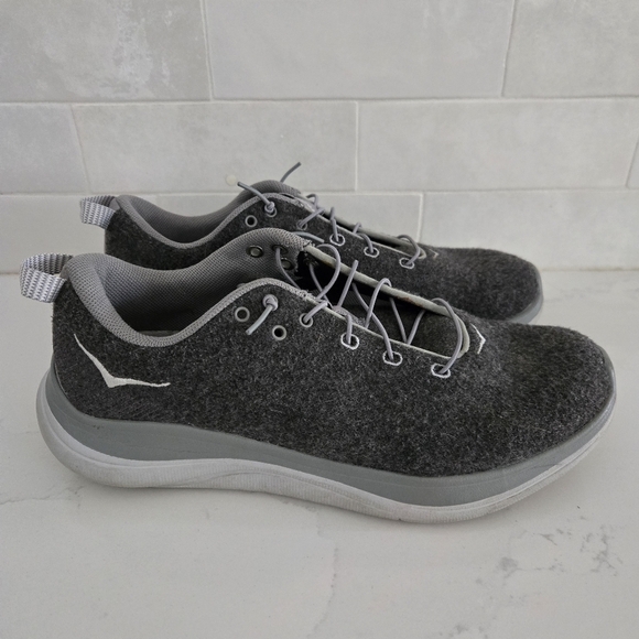 Hoka Shoes - Hoka Hupana Flow Wool Athletic Casual Sneakers Walking Shoes Gray Speed Laces